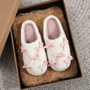 Korean Style Bow Cotton Slippers Women's Cute Warm