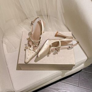 High Heel Shoes Back Empty Thick Heel Bowknot Sandals