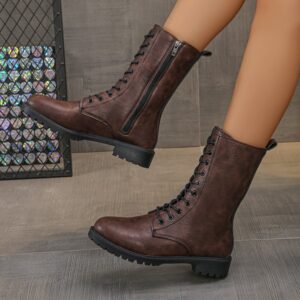 Flat Mid-calf Lace-up Boots For Women