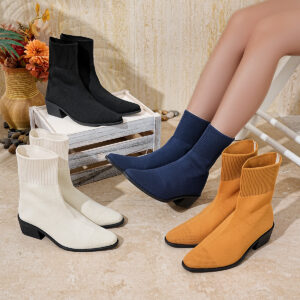 New Style Mid-calf Pointed-toe Socks That Flatter And Slim The Legs Paired With Ankle Boots