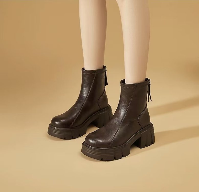 Women's New Fashionable Soft Leather Height-Enhancing British-Style Ankle Boots - Image 4