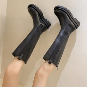 Flat-soled Elastic Band Black Over-the-knee Boots