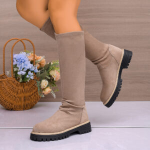 Large Size Round Toe Platform Below The Knee Boots