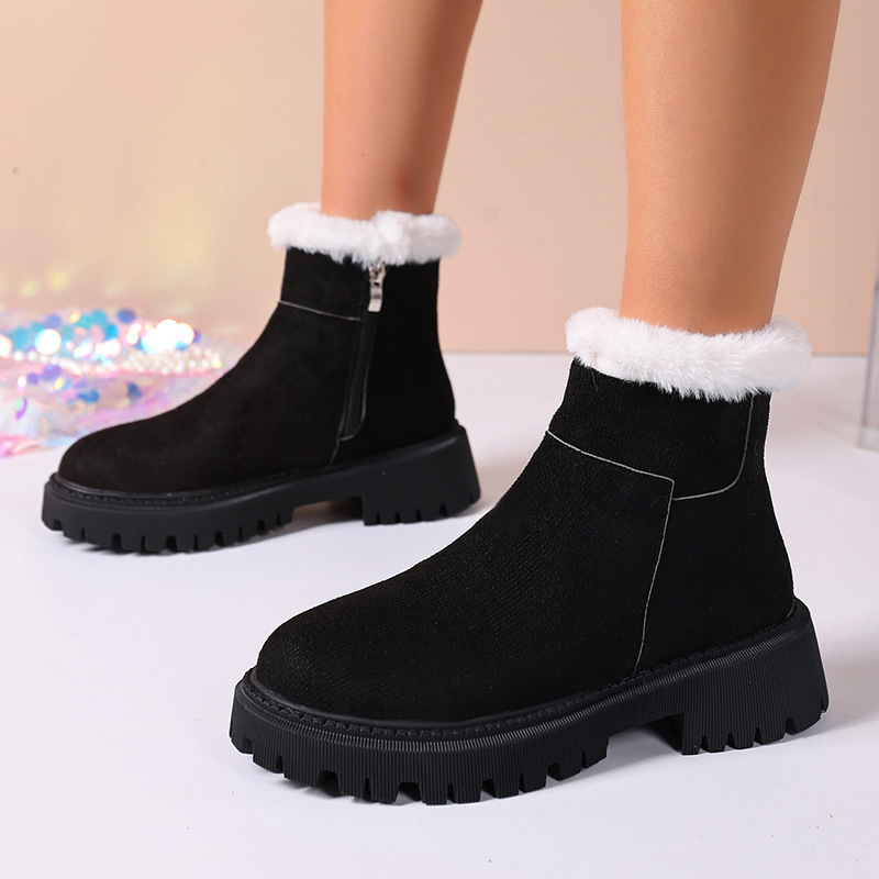 Insulated Cotton-padded Shoes Martin Boots Plus Size Thick Bottom Chunky Heel Bootie - Image 3