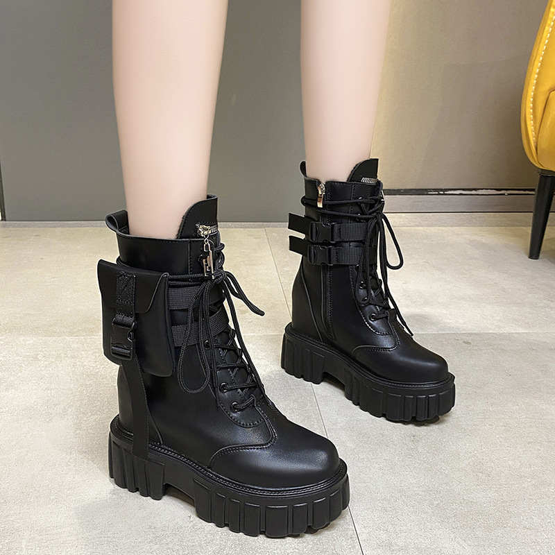 Platform Shoes Female Autumn And Winter Cotton Padded Height Increasing Insole Mid-calf Martin Boots - Image 2