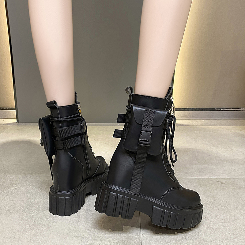 Platform Shoes Female Autumn And Winter Cotton Padded Height Increasing Insole Mid-calf Martin Boots - Image 3