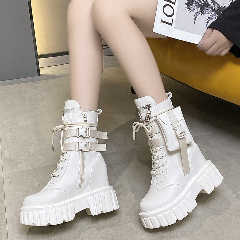 Platform Shoes Female Autumn And Winter Cotton Padded Height Increasing Insole Mid-calf Martin Boots - Image 4