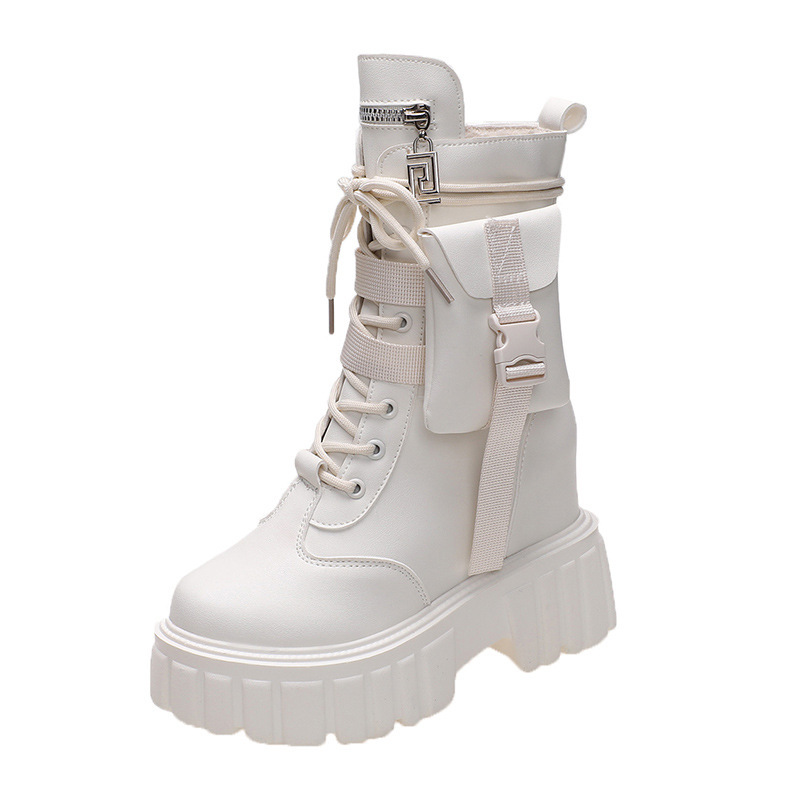 Platform Shoes Female Autumn And Winter Cotton Padded Height Increasing Insole Mid-calf Martin Boots - Image 5