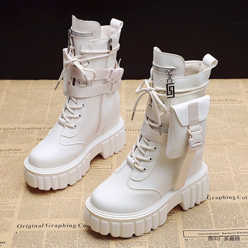 Platform Shoes Female Autumn And Winter Cotton Padded Height Increasing Insole Mid-calf Martin Boots - Image 6