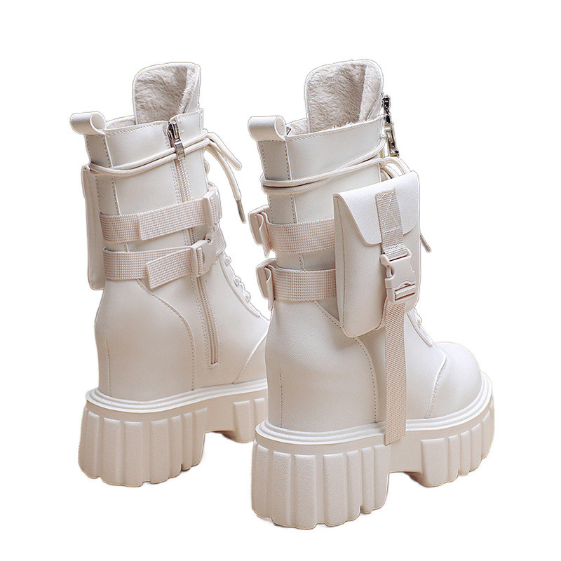 Platform Shoes Female Autumn And Winter Cotton Padded Height Increasing Insole Mid-calf Martin Boots - Image 8