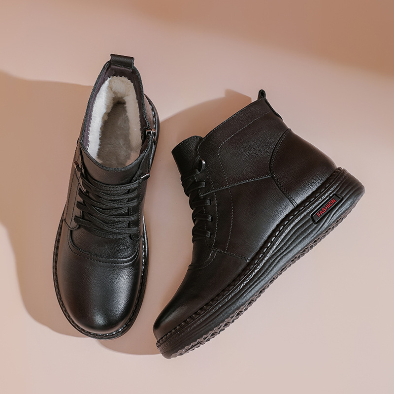 Mother Cowhide Wool Fleece Lined Soft Bottom Non-slip Wear-resistant Ankle Boots - Image 5