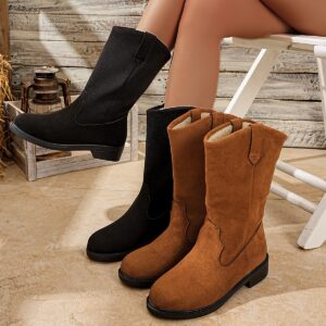 Women's Oversized Thick Heeled Velvet Fashion Boots