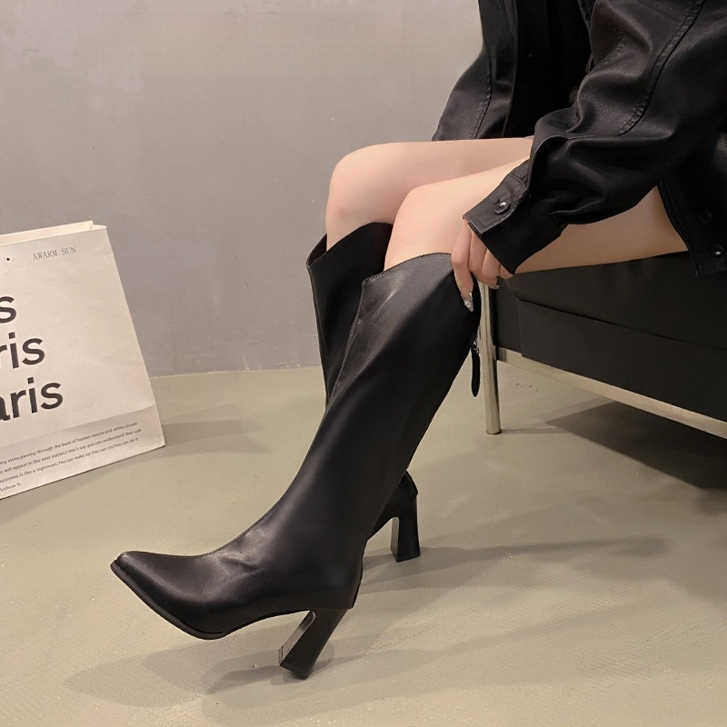 Women's Plus-size Pointed-toe Boots With Back Zippers