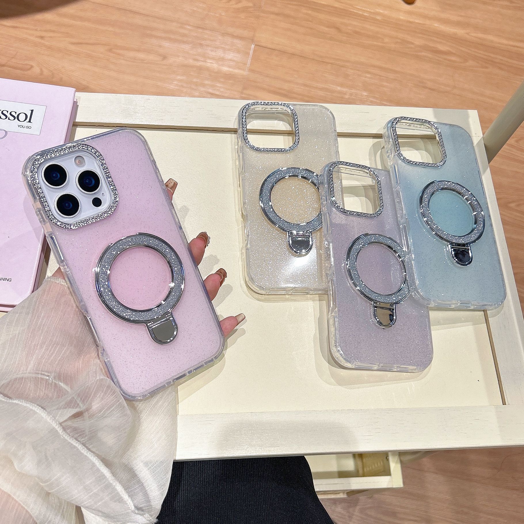 Epoxy Gradient Glitter With Rotating Bracket Mobile Phone Cases - Image 2