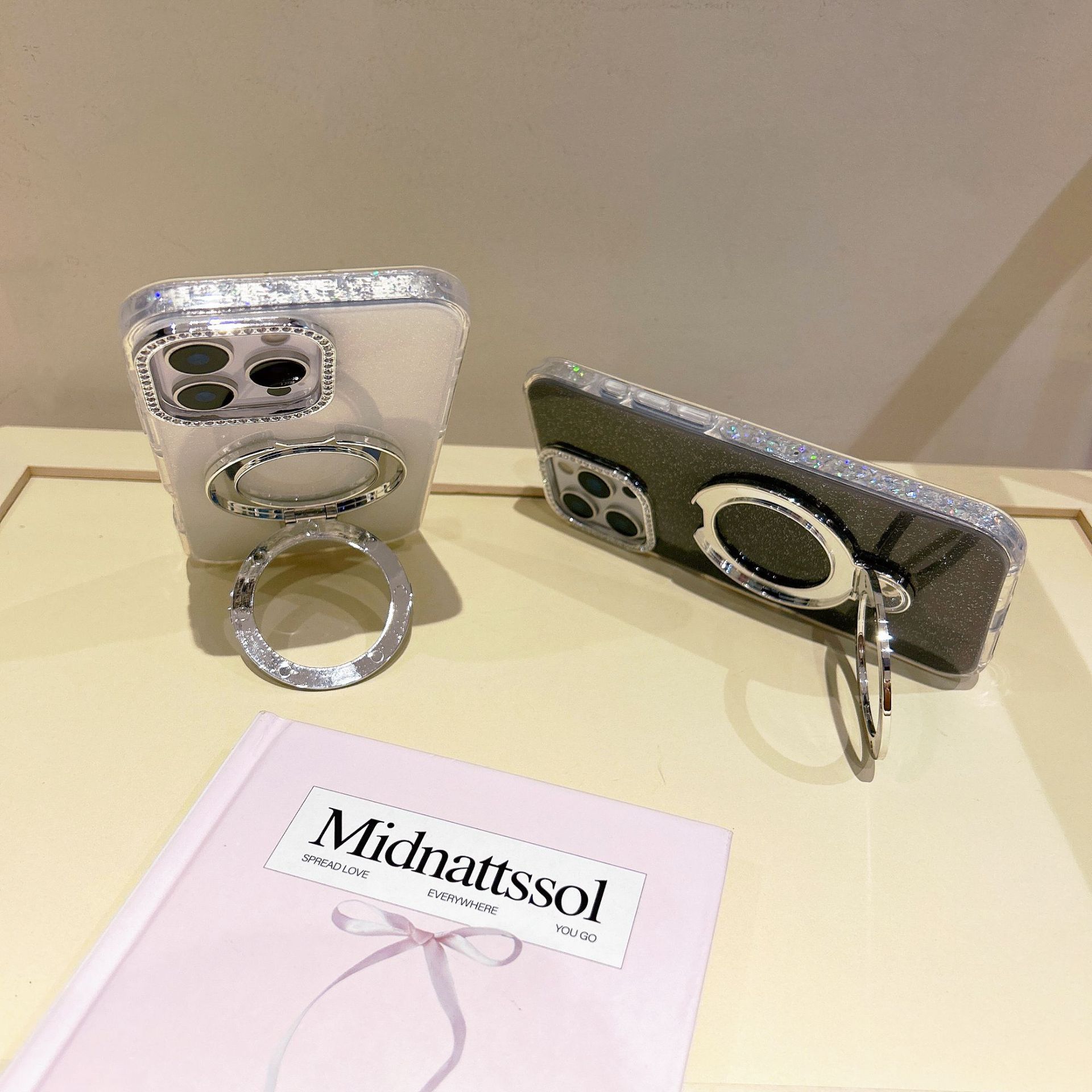 Epoxy Gradient Glitter With Rotating Bracket Mobile Phone Cases - Image 3