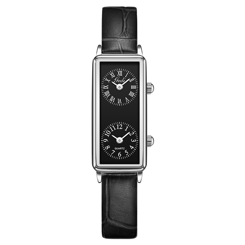 Creative Double Time Zone Business Niche Retro Rectangular High Sense Double Inserts Women's Quartz Watch - Image 6