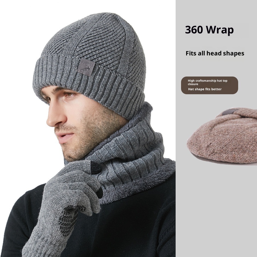 Winter New Thickened Men's Hat Scarf Gloves Three-piece Set - Image 3