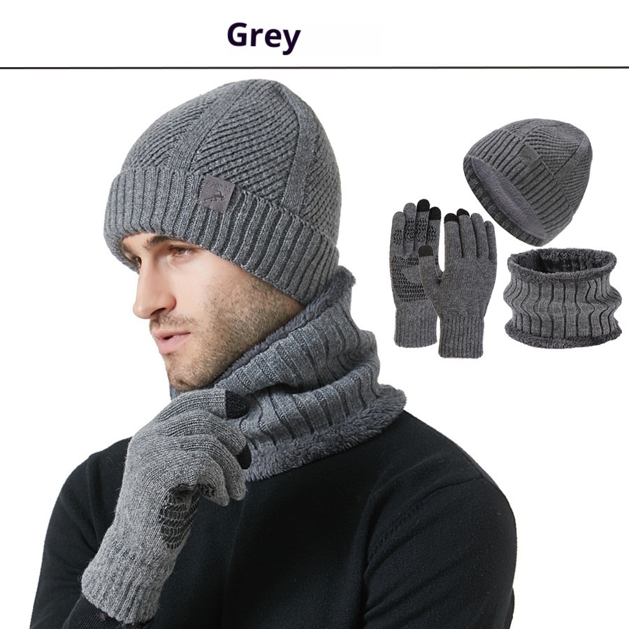 Winter New Thickened Men's Hat Scarf Gloves Three-piece Set - Image 5