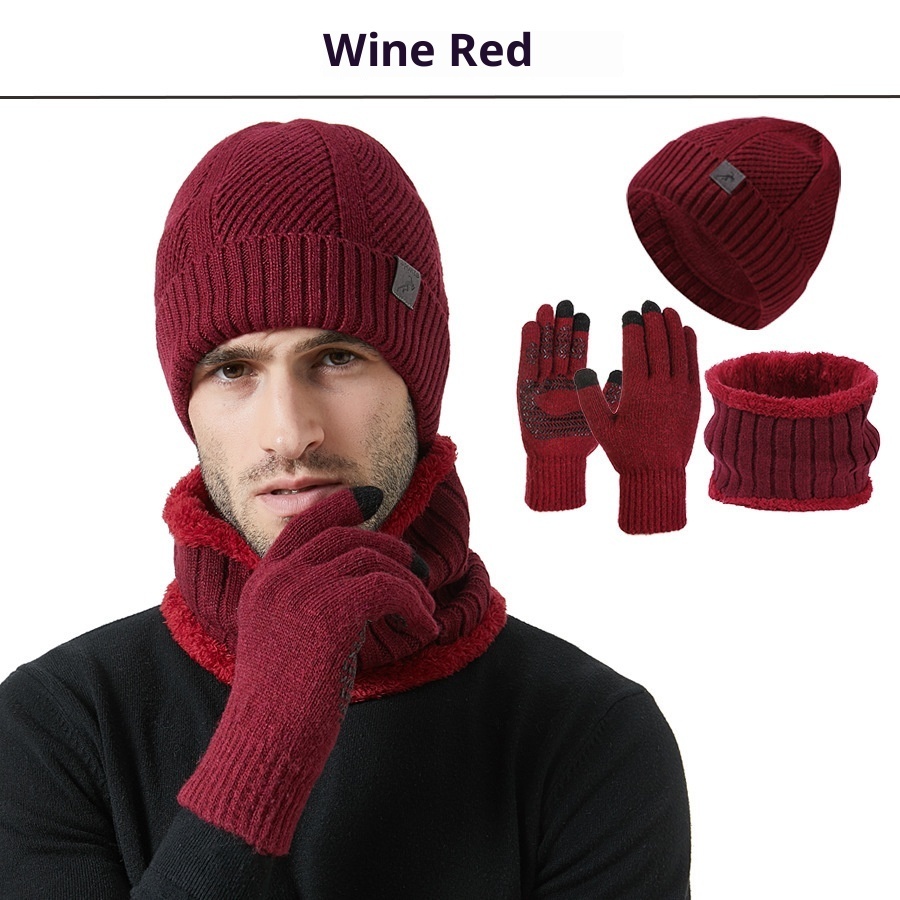 Winter New Thickened Men's Hat Scarf Gloves Three-piece Set - Image 7