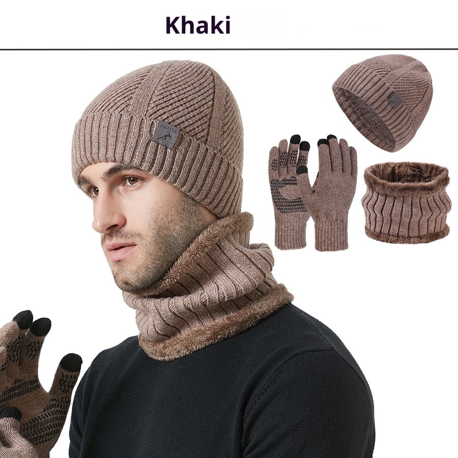 Winter New Thickened Men's Hat Scarf Gloves Three-piece Set - Image 8