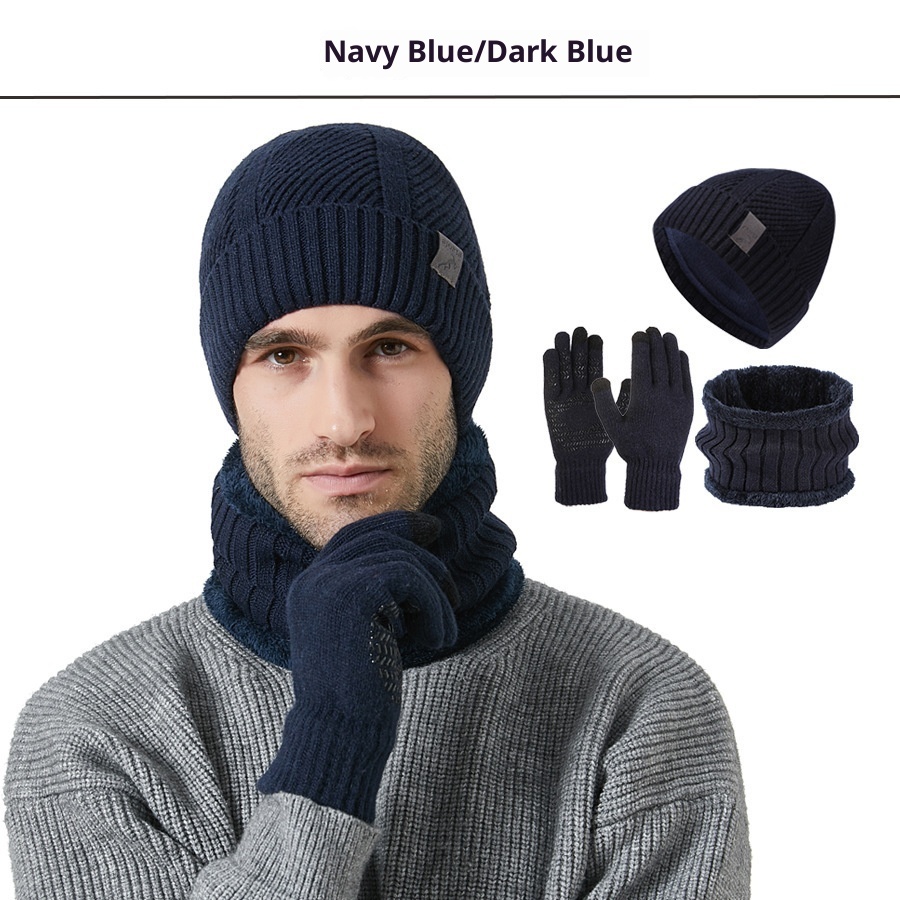 Winter New Thickened Men's Hat Scarf Gloves Three-piece Set - Image 9