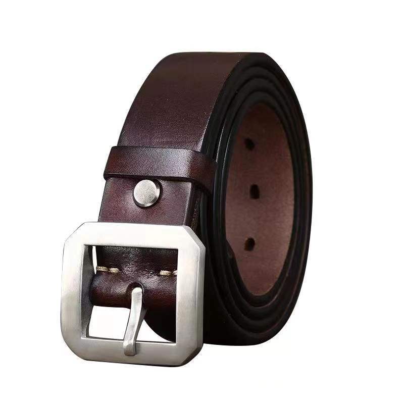 Thick Glossy Pure Cowhide Stainless Steel Belt - Image 2