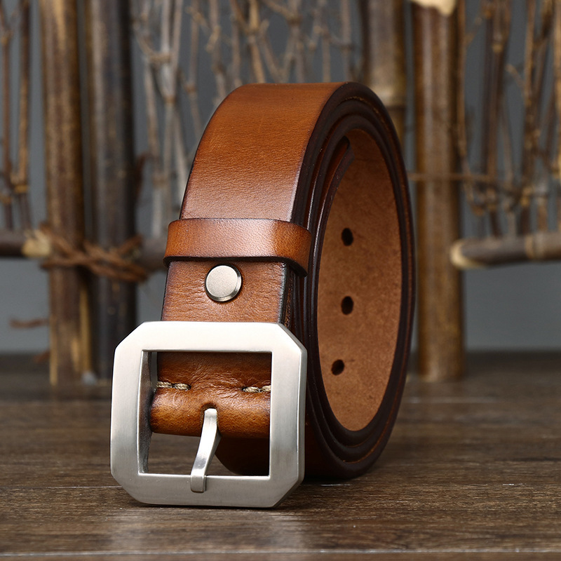 Thick Glossy Pure Cowhide Stainless Steel Belt - Image 4