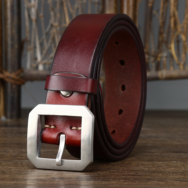 Thick Glossy Pure Cowhide Stainless Steel Belt - Image 5