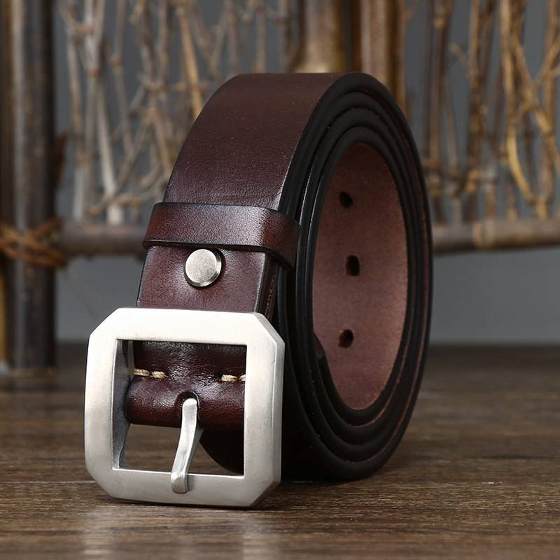 Thick Glossy Pure Cowhide Stainless Steel Belt - Image 6