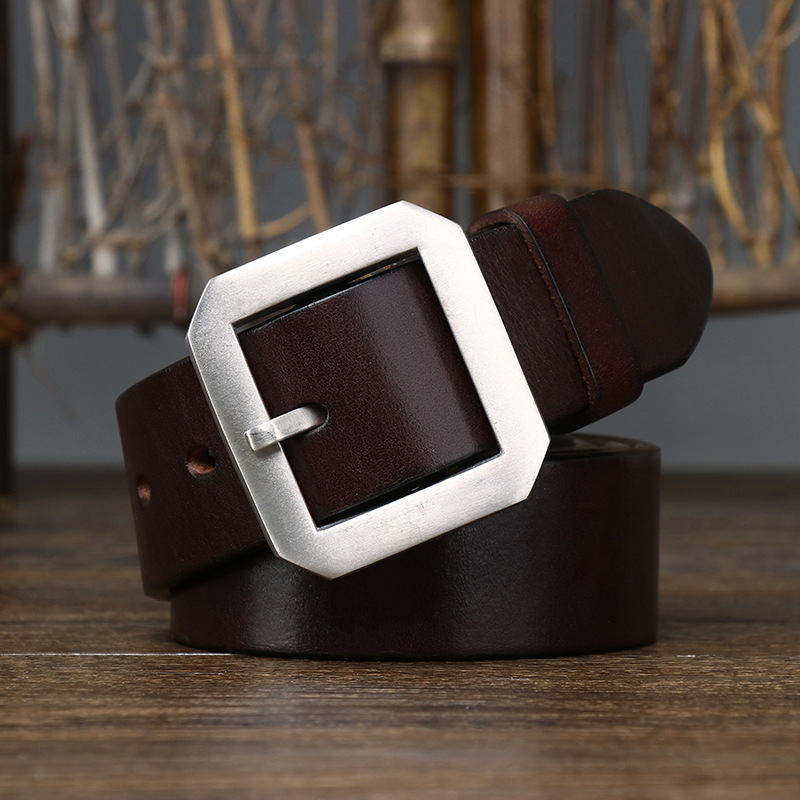 Thick Glossy Pure Cowhide Stainless Steel Belt - Image 8