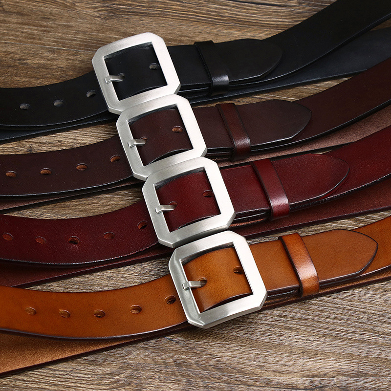 Thick Glossy Pure Cowhide Stainless Steel Belt - Image 9