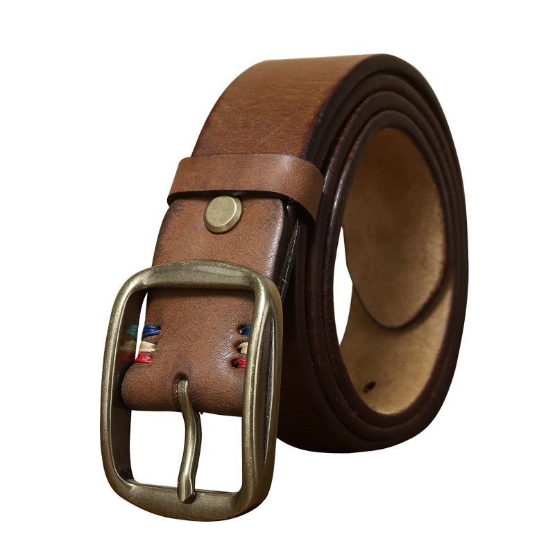 Thick Pure Copper Pin Buckle Male Genuine Cattlehide Leather Surface Retro Belt - Image 2