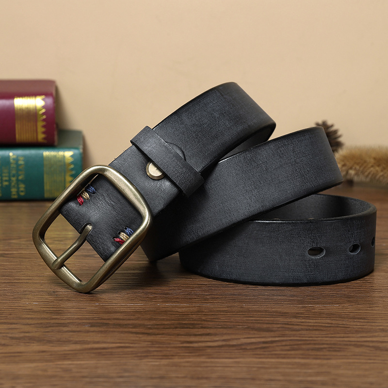 Thick Pure Copper Pin Buckle Male Genuine Cattlehide Leather Surface Retro Belt - Image 4