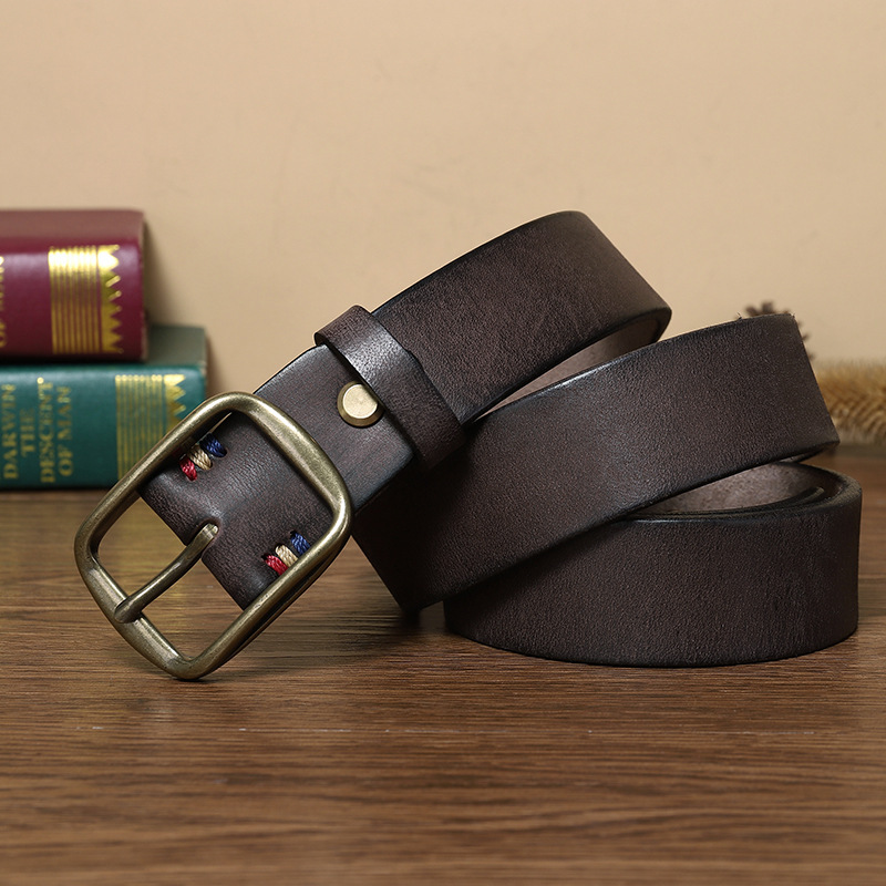 Thick Pure Copper Pin Buckle Male Genuine Cattlehide Leather Surface Retro Belt - Image 6