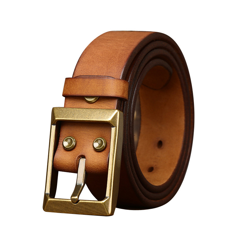Thick First Layer Cowhide Brass Buckle Belt For Men - Image 5