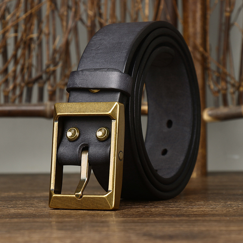 Thick First Layer Cowhide Brass Buckle Belt For Men - Image 7