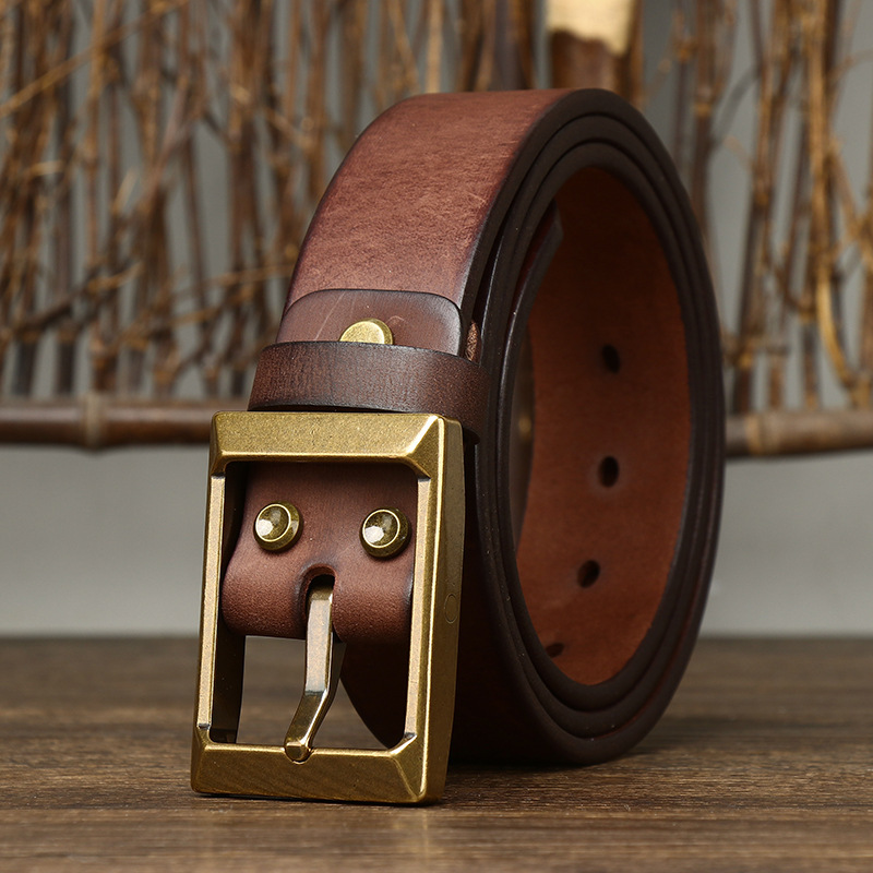 Thick First Layer Cowhide Brass Buckle Belt For Men - Image 9
