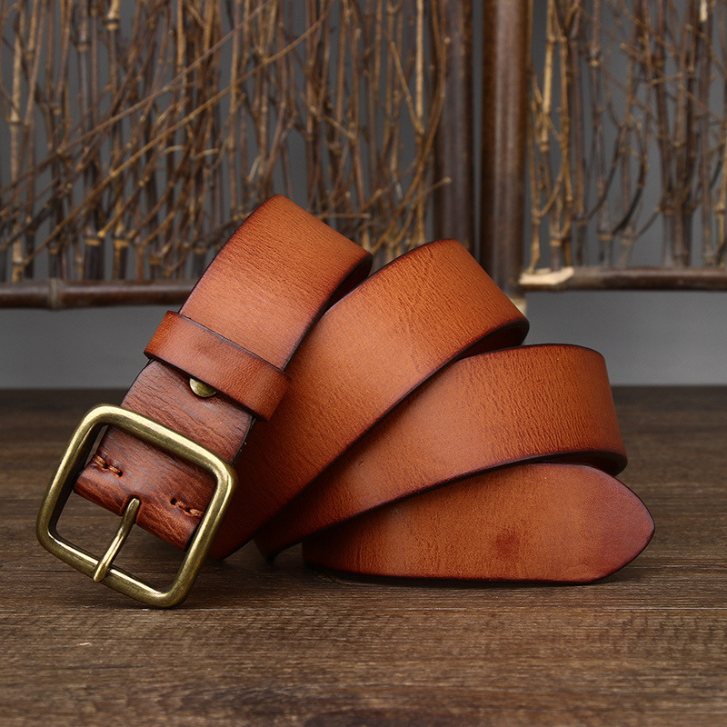 Fashion Pin Buckle Pure Copper Men's Cowhide Vintage Belt - Image 3