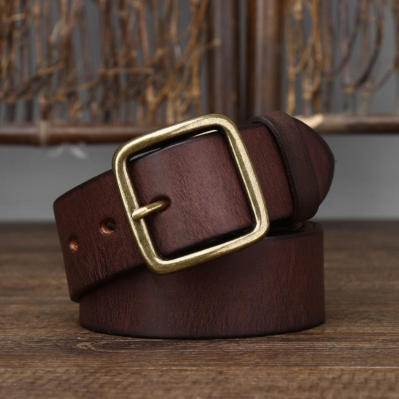 Fashion Pin Buckle Pure Copper Men's Cowhide Vintage Belt - Image 9