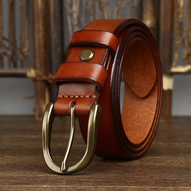 3.3CM Wide Copper Buckle Trendy Fashion Retro Belt Men - Image 3