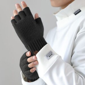 Men's Outdoor Knitted Thermal Fleece-Lined Half-Finger Gloves