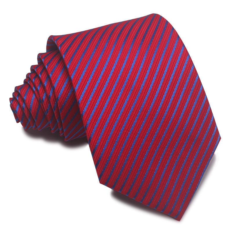 8CM Polyester Jacquard Striped Tie Men's Business Formal Red Black Blue - Image 3