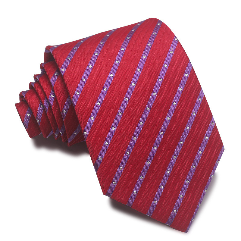 8CM Polyester Jacquard Striped Tie Men's Business Formal Red Black Blue - Image 8