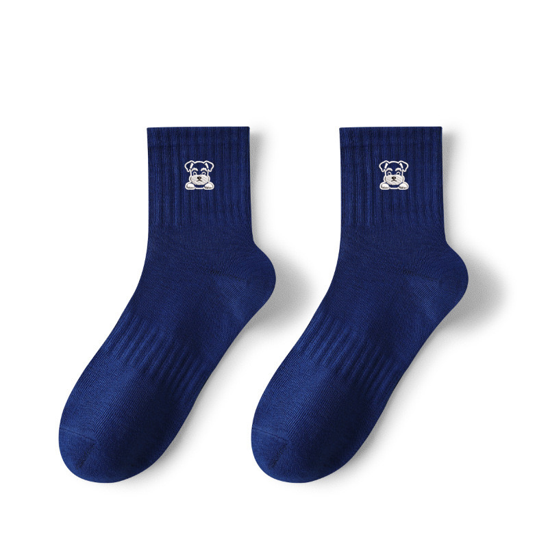 Middle Tube Pure Cotton Breathable Sweat Absorbing Schnauzer Embroidered Cute Cartoon Socks - Image 6