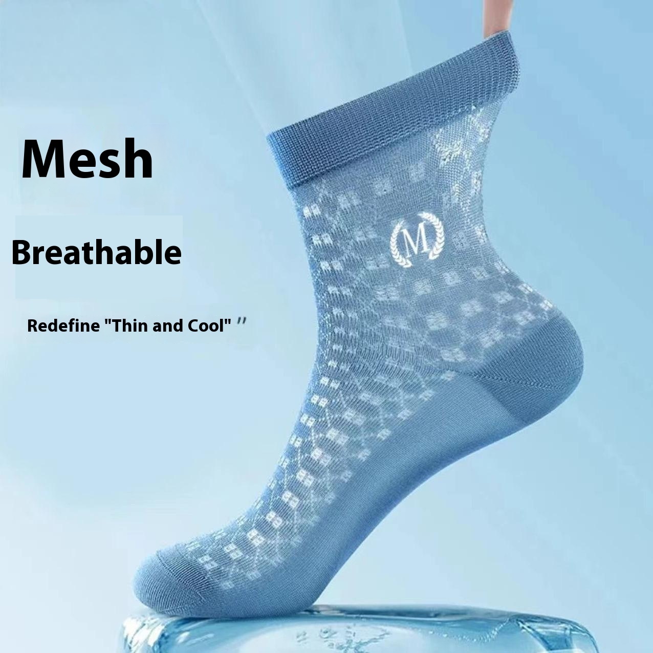 Men's Mid-calf Length Sock Ultra-thin Mesh Breathable Black And White Sports Stockings - Image 4