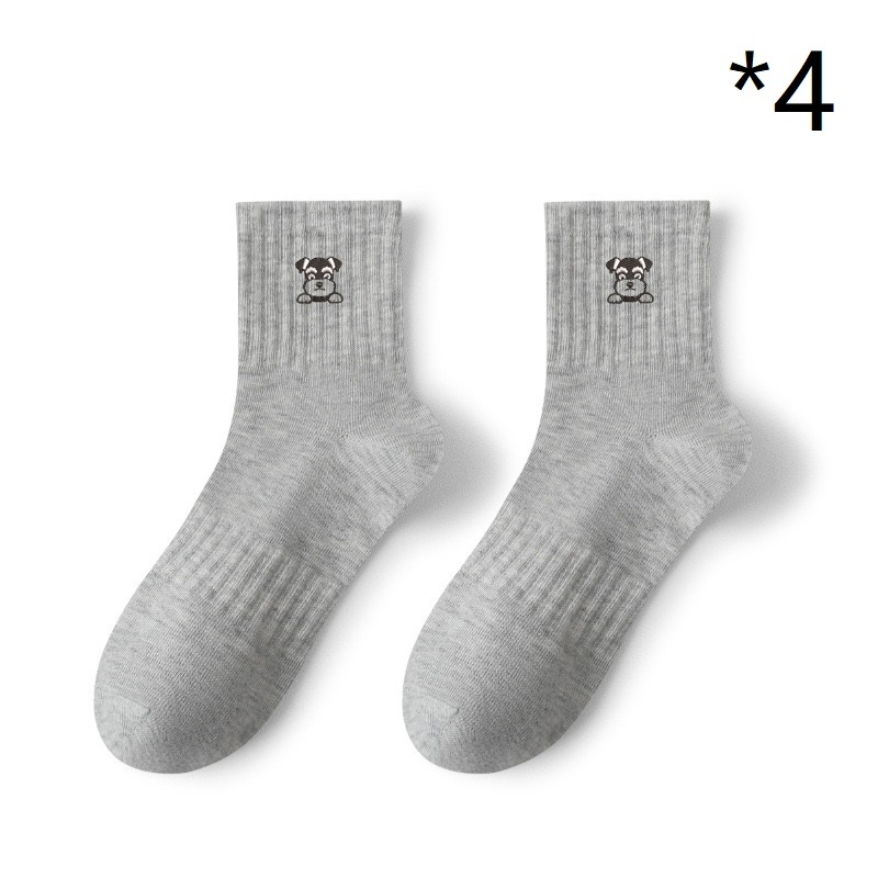 Middle Tube Pure Cotton Breathable Sweat Absorbing Schnauzer Embroidered Cute Cartoon Socks - Image 10