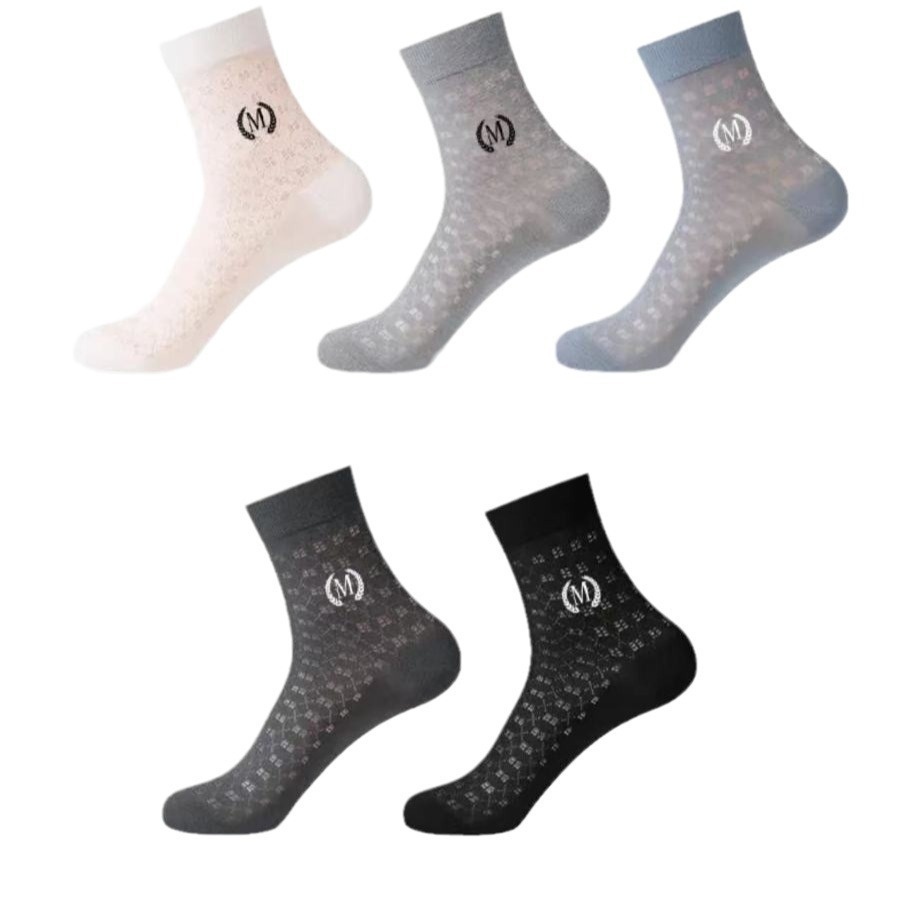 Men's Mid-calf Length Sock Ultra-thin Mesh Breathable Black And White Sports Stockings - Image 7