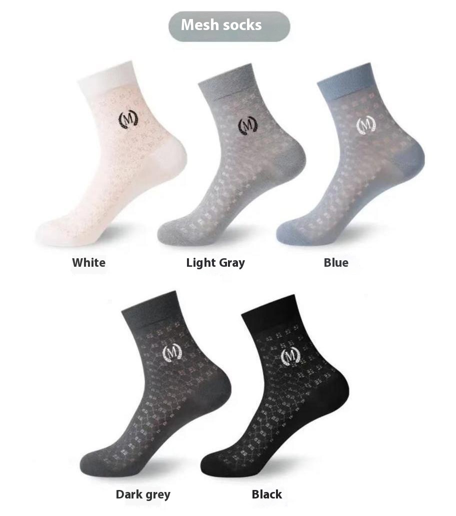 Men's Mid-calf Length Sock Ultra-thin Mesh Breathable Black And White Sports Stockings - Image 8