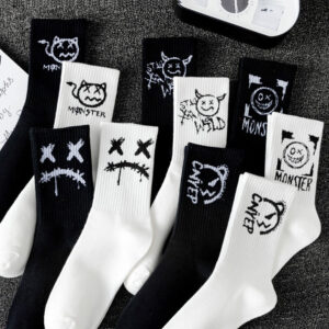 Men's Mid-calf Spring And Summer Trends Sports Black And White Socks