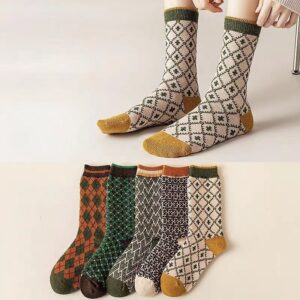 Women's Mid-calf Pure Cotton Warm Double-knit Retro Ripple Socks Autumn Stack Socks